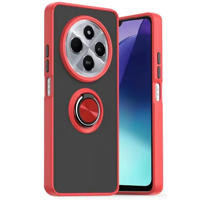 Mey İthalat®   Redmi 14C Kılıf Montreal Yüzüklü Silikon Kapak - Kırmızı