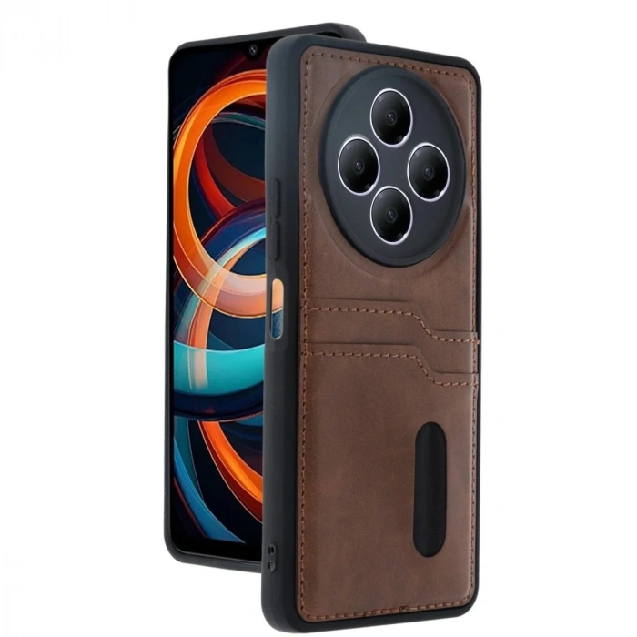 Mey İthalat®   Redmi 14C Kılıf Sara Kartvizitli Deri Kılıf - Taba