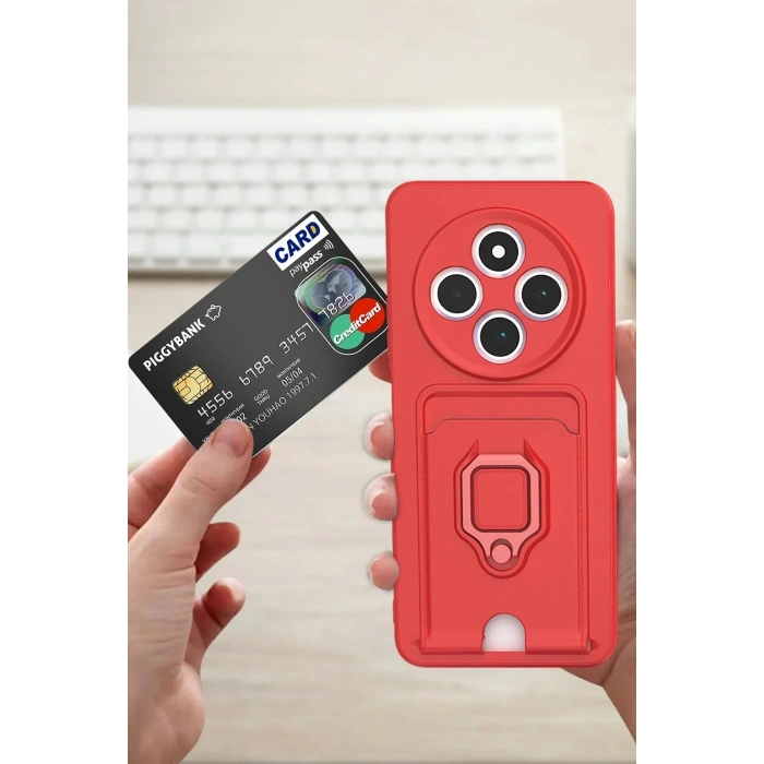 Mey İthalat®   Redmi 14C Kılıf Zuma Kartvizitli Yüzüklü Silikon - Yeşil
