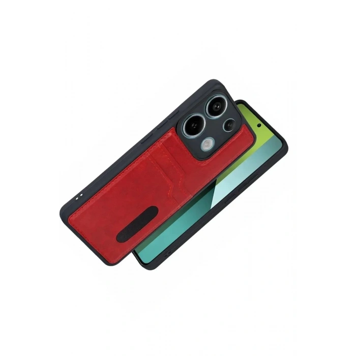Mey İthalat®   Redmi 15C 4G Sara Kartvizitli Deri Kılıf - Kırmızı
