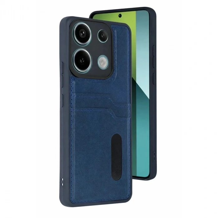 Mey İthalat®   Redmi 15C 4G Sara Kartvizitli Deri Kılıf - Lacivert