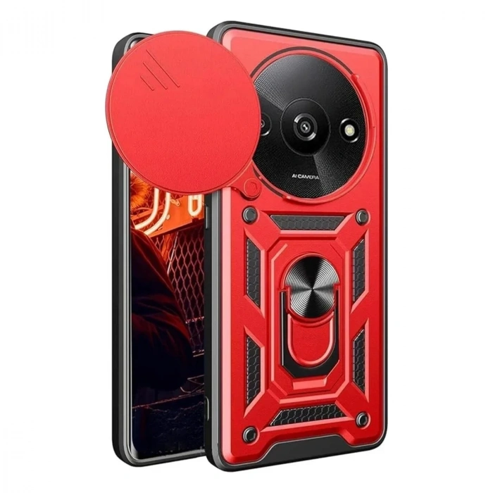 Mey İthalat®   Redmi A3 4G Kılıf Pars Lens Yüzüklü Silikon - Kırmızı