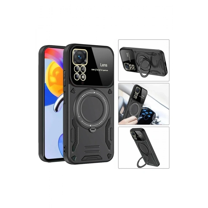 Mey İthalat®   Redmi Note 11 Pro Kılıf Joy Lens Standlı Kapak - Kırmızı