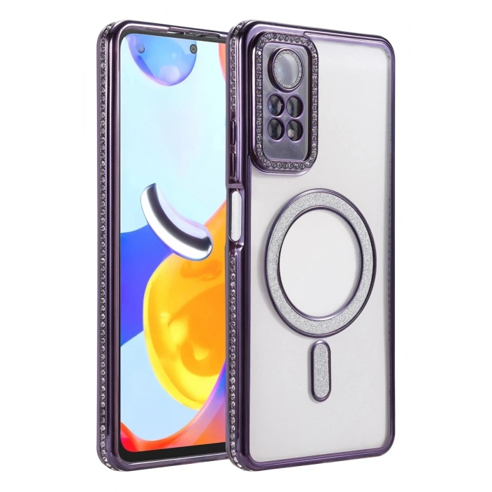 Mey İthalat®   Redmi Note 12 Pro 4G Joke Simli Magneticsafe Kılıf - Derin Mor