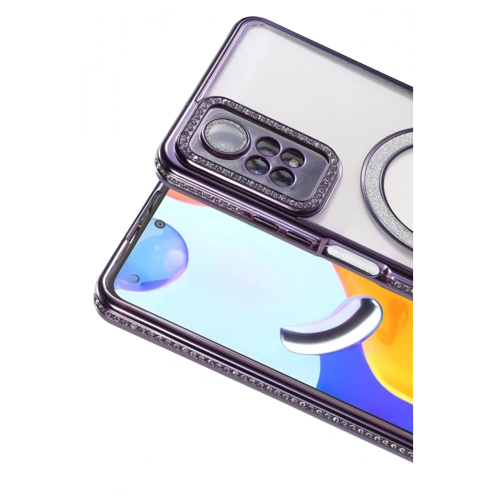 Mey İthalat®   Redmi Note 12 Pro 4G Joke Simli Magneticsafe Kılıf - Derin Mor