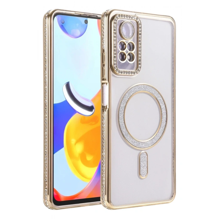 Mey İthalat®   Redmi Note 12 Pro 4G Joke Simli Magneticsafe Kılıf - Gold