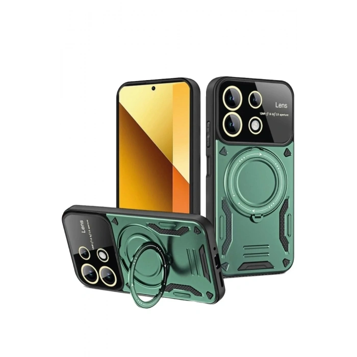Mey İthalat®   Redmi Note 13 4G Kılıf Joy Lens Standlı Kapak - Koyu Yeşil