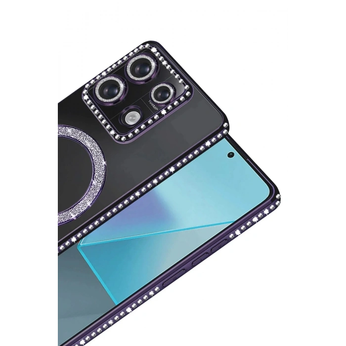 Mey İthalat®   Redmi Note 13 Pro 4G Joke Simli Magneticsafe Kılıf - Derin Mor