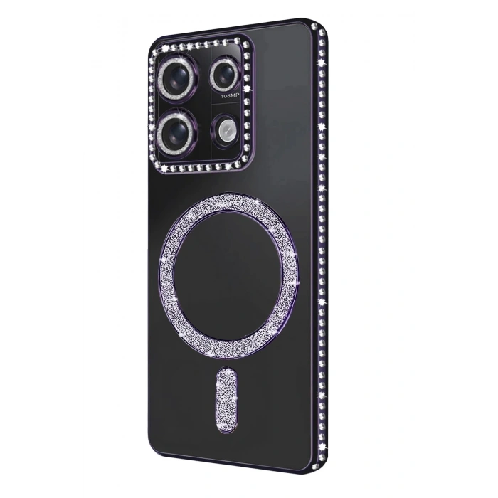 Mey İthalat®   Redmi Note 13 Pro 4G Joke Simli Magneticsafe Kılıf - Derin Mor