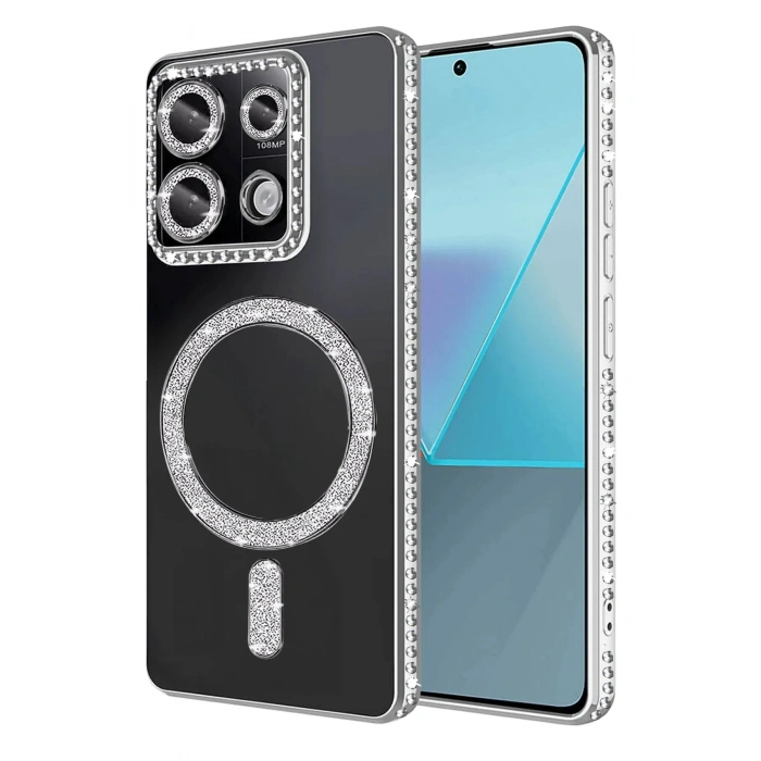 Mey İthalat®   Redmi Note 13 Pro 4G Joke Simli Magneticsafe Kılıf - Gümüş