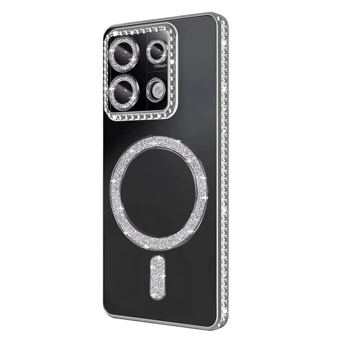 Mey İthalat®   Redmi Note 13 Pro 4G Joke Simli Magneticsafe Kılıf - Gümüş