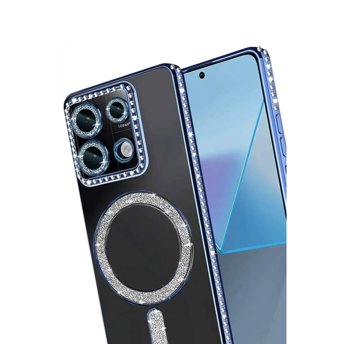 Mey İthalat®   Redmi Note 13 Pro 4G Joke Simli Magneticsafe Kılıf - Mavi