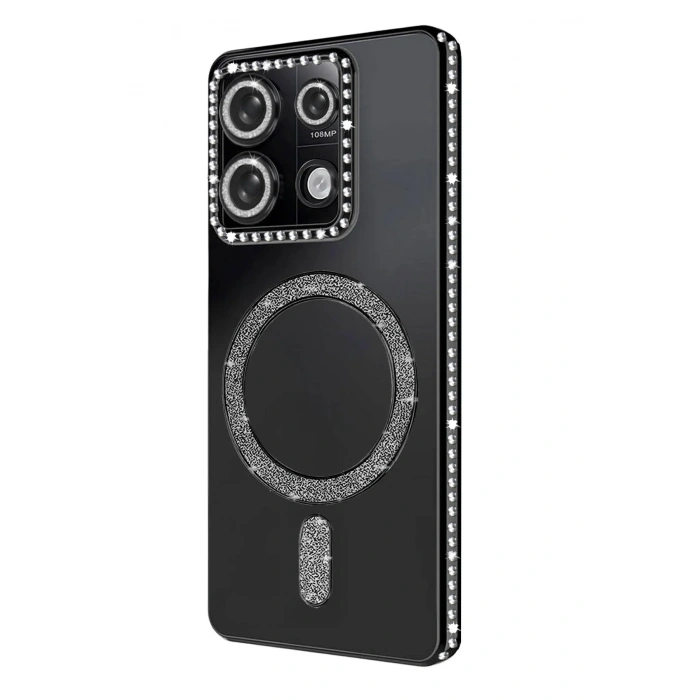 Mey İthalat®   Redmi Note 13 Pro 4G Joke Simli Magneticsafe Kılıf - Siyah