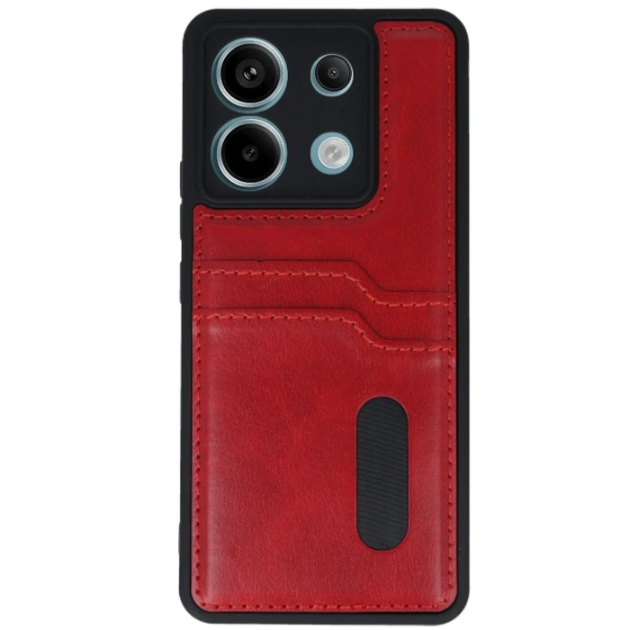 Mey İthalat®   Redmi Note 13 Pro 4G Kılıf Sara Kartvizitli Deri Kılıf - Kırmızı