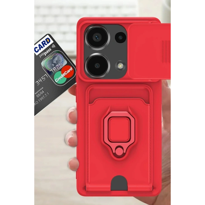 Mey İthalat®   Redmi Note 13 Pro 4G Kılıf Zuma Kartvizitli Yüzüklü Silikon - Siyah