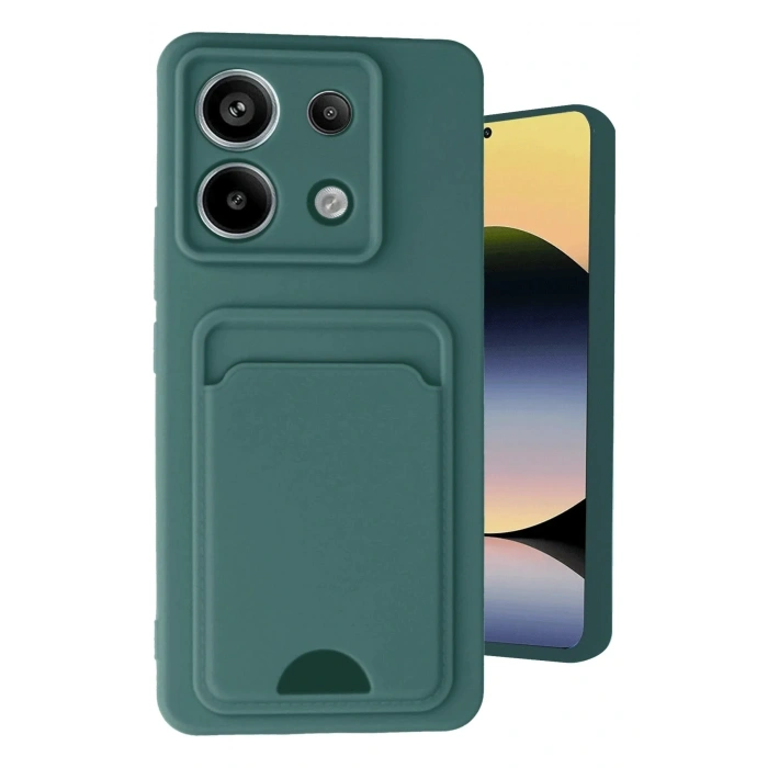 Mey İthalat®   Redmi Note 13 Pro 5G Kılıf Kelvin Kartvizitli Silikon - Koyu Yeşil