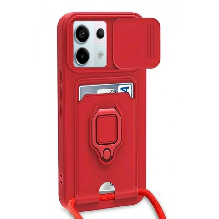 Mey İthalat®   Redmi Note 13 Pro 5G Kılıf Zuma Kartvizitli Yüzüklü Silikon - Kırmızı