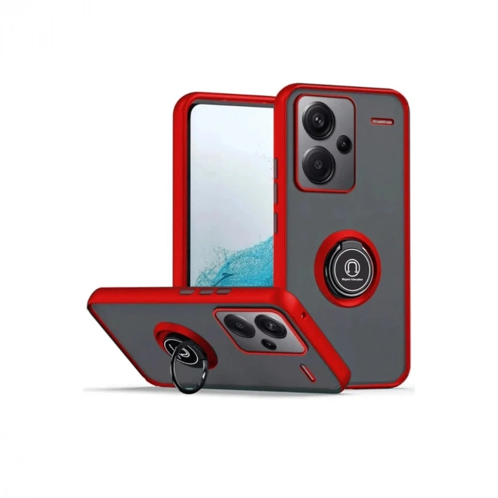 Mey İthalat®   Redmi Note 13 Pro Plus Kılıf Montreal Yüzüklü Silikon Kapak - Kırmızı
