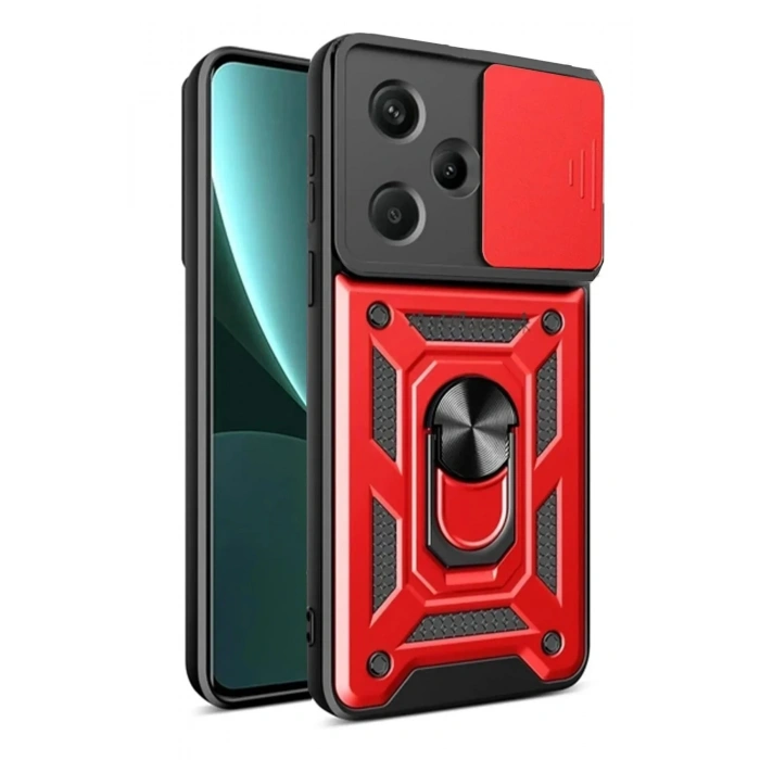 Mey İthalat®   Redmi Note 13 Pro Plus Kılıf Pars Lens Yüzüklü Silikon - Kırmızı