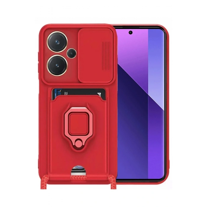 Mey İthalat®   Redmi Note 13 Pro Plus Kılıf Zuma Kartvizitli Yüzüklü Silikon - Kırmızı