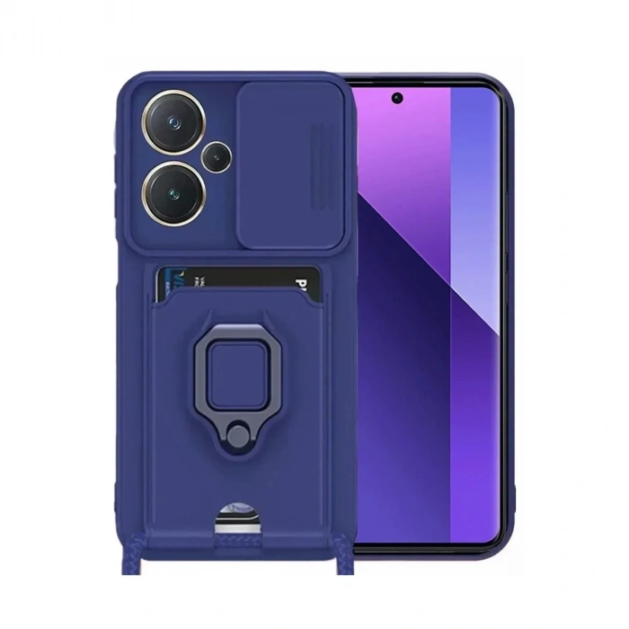 Mey İthalat®   Redmi Note 13 Pro Plus Kılıf Zuma Kartvizitli Yüzüklü Silikon - Lacivert