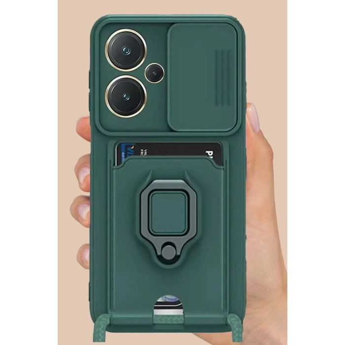 Mey İthalat®   Redmi Note 13 Pro Plus Kılıf Zuma Kartvizitli Yüzüklü Silikon - Siyah