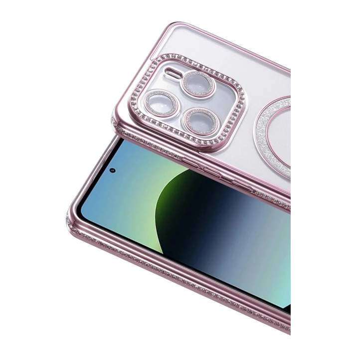 Mey İthalat®   Redmi Note 14 4G Joke Simli Magneticsafe Kılıf - Pembe