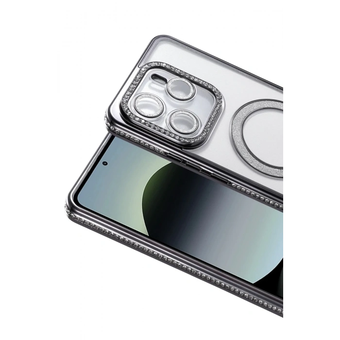 Mey İthalat®   Redmi Note 14 4G Joke Simli Magneticsafe Kılıf - Siyah