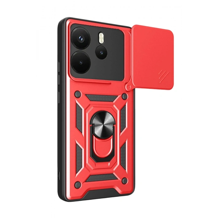 Mey İthalat®   Redmi Note 14 4G Pars Lens Yüzüklü Silikon - Kırmızı