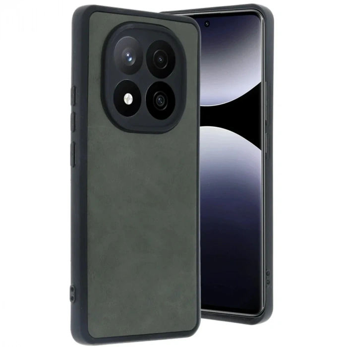 Mey İthalat®   Redmi Note 14 Pro 4G Kılıf Aras Deri Kapak - Koyu Yeşil
