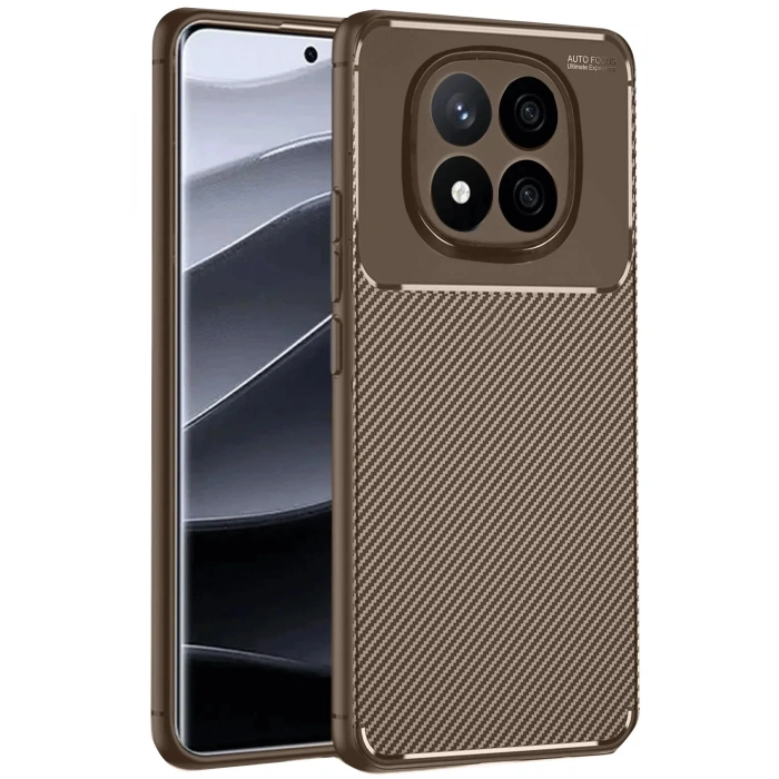 Mey İthalat®   Redmi Note 14 Pro 4G Kılıf Auto Focus Karbon Kapak - Kahverengi