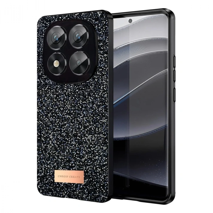 Mey İthalat®   Redmi Note 14 Pro 5G Bright Simli Kapak - Siyah