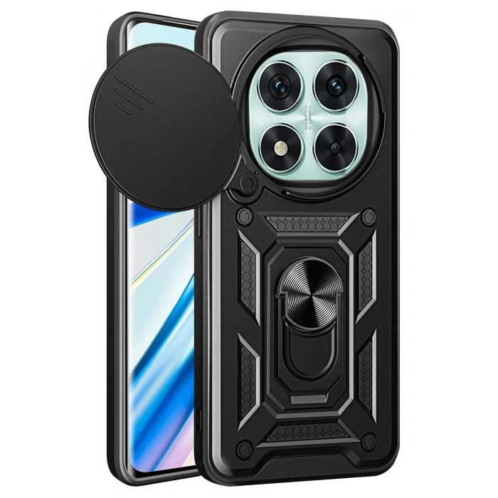 Mey İthalat®   Redmi Note 14 Pro 5G Kılıf Pars Lens Yüzüklü Silikon - Siyah