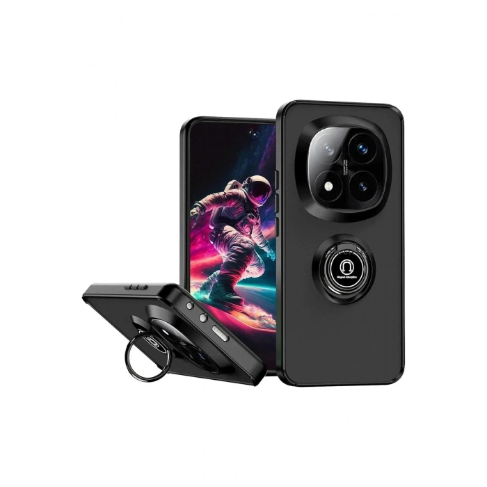 Mey İthalat®   Redmi Note 14 Pro Plus Kılıf Montreal Yüzüklü Silikon Kapak - Siyah