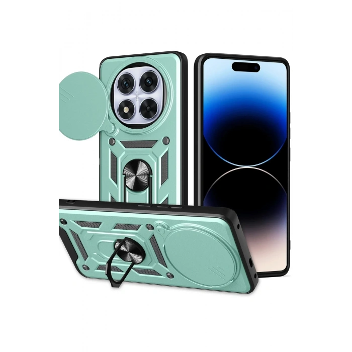 Mey İthalat®   Redmi Note 14 Pro Plus Kılıf Pars Lens Yüzüklü Silikon - Yeşil