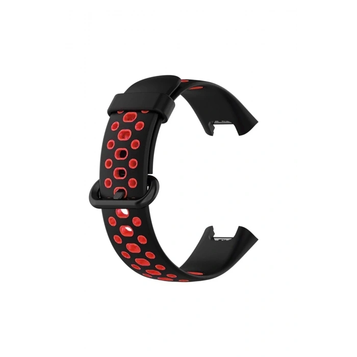 Mey İthalat®   Redmi Watch 2 Spor Delikli Kordon - Siyah-Kırmızı