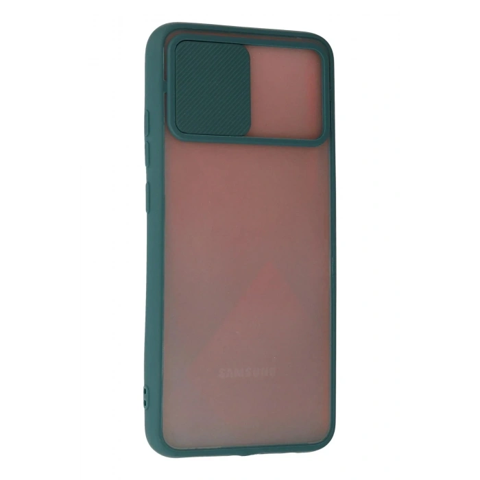 Mey İthalat®  Samsung Galaxy A03S Kılıf Palm Buzlu Kamera Sürgülü Silikon - Yeşil