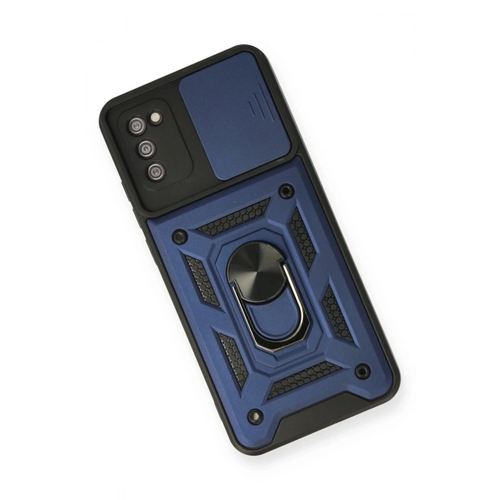 Mey İthalat®  Samsung Galaxy A03S Kılıf Pars Lens Yüzüklü Silikon - Lacivert