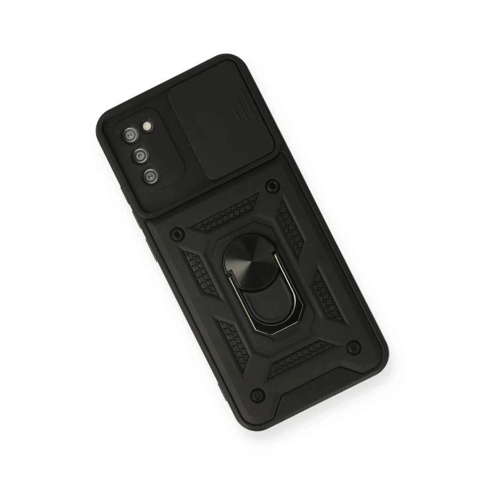 Mey İthalat®  Samsung Galaxy A03S Kılıf Pars Lens Yüzüklü Silikon - Siyah