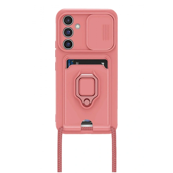 Mey İthalat®  Samsung Galaxy A05S Kılıf Zuma Kartvizitli Yüzüklü Silikon - Pembe