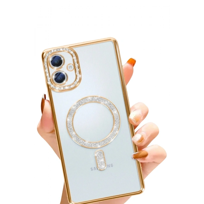 Mey İthalat®  Samsung Galaxy A06 Joke Simli Magneticsafe Kılıf - Gold