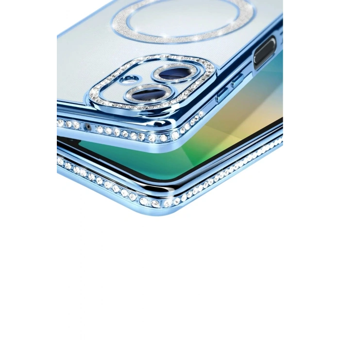 Mey İthalat®  Samsung Galaxy A06 Joke Simli Magneticsafe Kılıf - Mavi