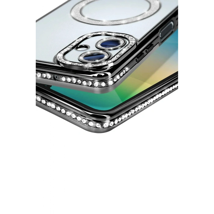Mey İthalat®  Samsung Galaxy A06 Joke Simli Magneticsafe Kılıf - Siyah