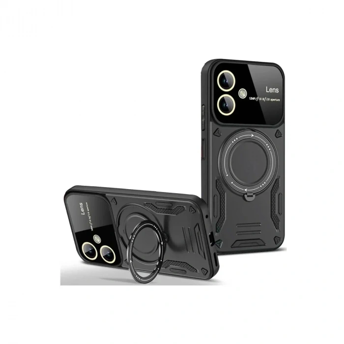 Mey İthalat®  Samsung Galaxy A06 Kılıf Joy Lens Standlı Kapak - Siyah