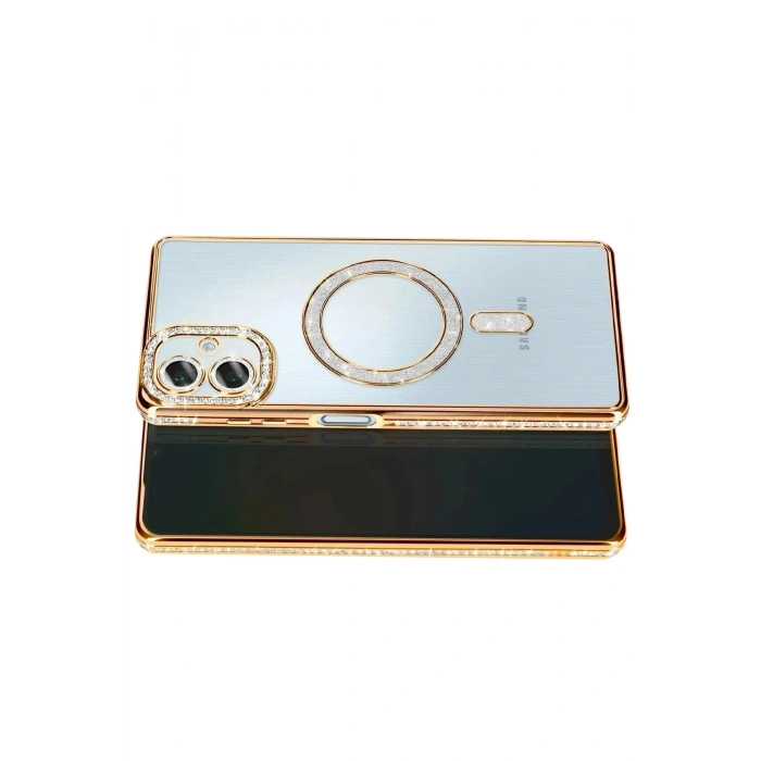 Mey İthalat®  Samsung Galaxy A07 4G Joke Simli Magneticsafe Kılıf - Gold