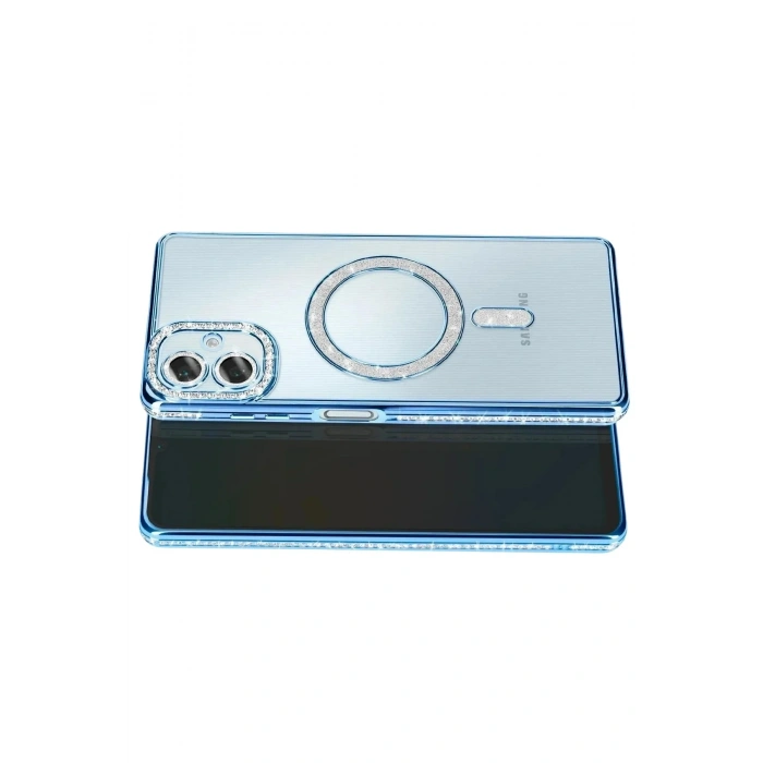 Mey İthalat®  Samsung Galaxy A07 4G Joke Simli Magneticsafe Kılıf - Mavi