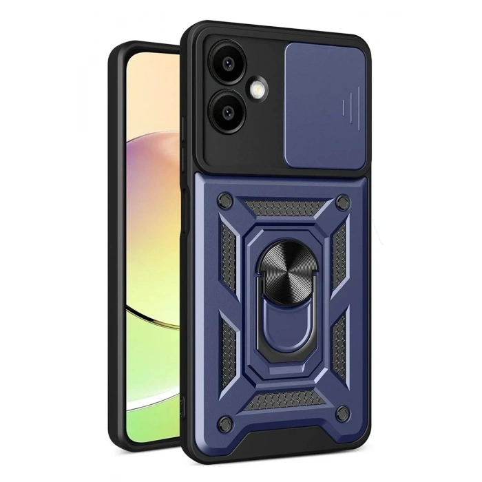 Mey İthalat®  Samsung Galaxy A07 4G Pars Lens Yüzüklü Silikon - Lacivert