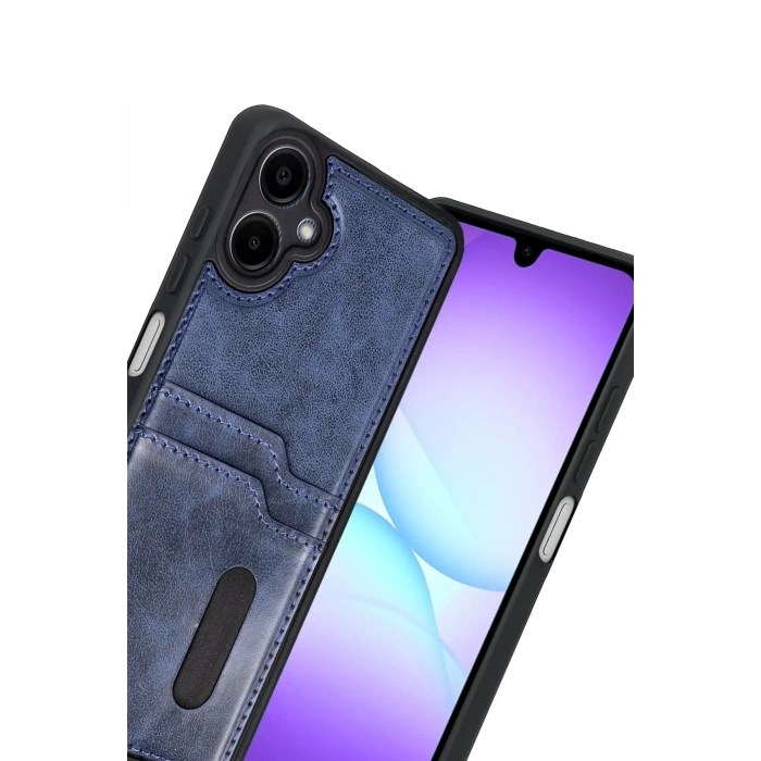 Mey İthalat®  Samsung Galaxy A07 4G Sara Kartvizitli Deri Kılıf - Lacivert