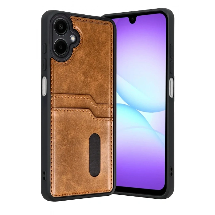 Mey İthalat®  Samsung Galaxy A07 4G Sara Kartvizitli Deri Kılıf - Taba