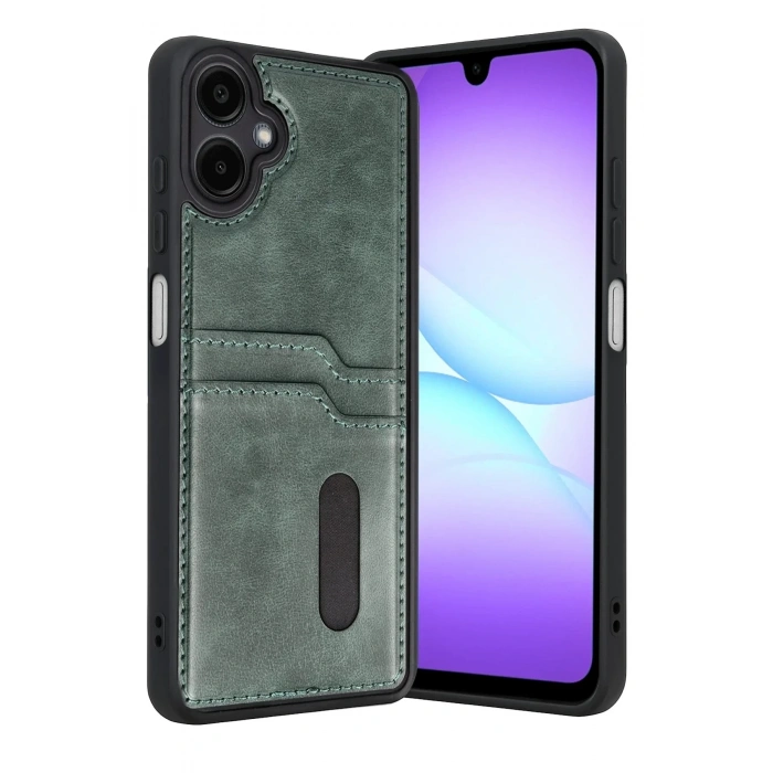 Mey İthalat®  Samsung Galaxy A07 4G Sara Kartvizitli Deri Kılıf - Yeşil